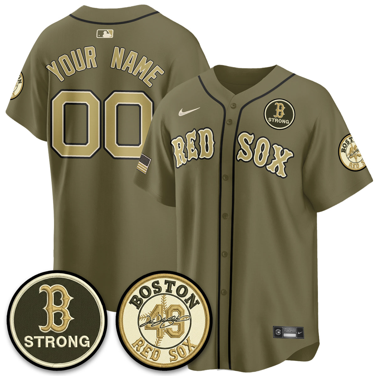 BOS New Era Olive 2026 Armed Forces Day Custom Jersey - All Stitched