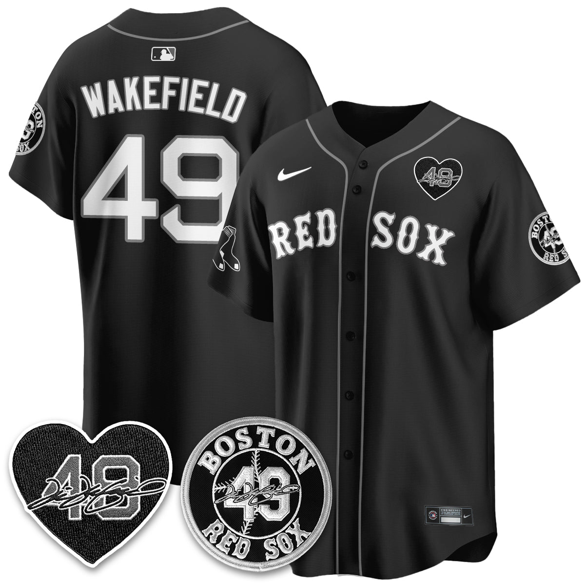 BOS Tim Wakefield Memorial Patch Vaper Premier Limited White Jersey - All Stitched