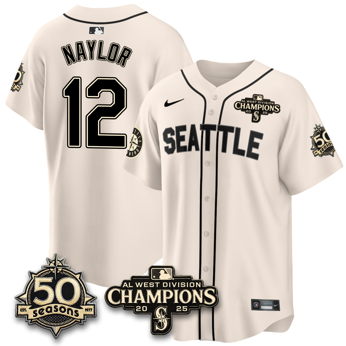 SEA Vapor Premier Limited Cream Jersey V2 - 50th Anniversary & AL West Division Champions - All Stitched