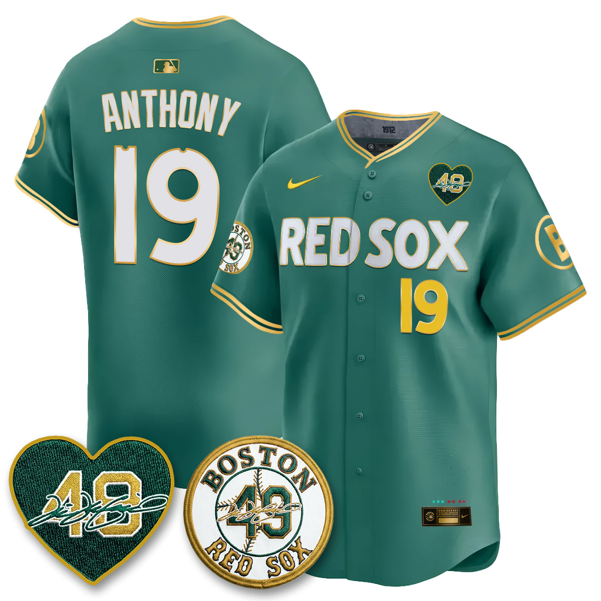 BOS Tim Wakefield Memorial Patch Limited Red Gold Edition Jersey - All Stitched