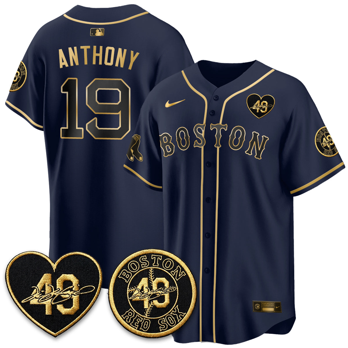 BOS Tim Wakefield Memorial Patch Limited Red Gold Edition Jersey - All Stitched