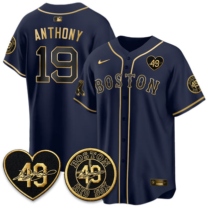 BOS Tim Wakefield Memorial Patch Limited Red Gold Edition Jersey - All Stitched