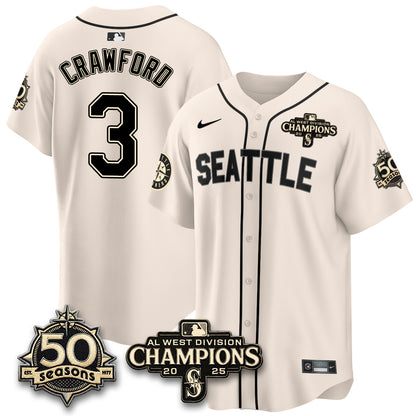 SEA Vapor Premier Limited Cream Jersey V2 - 50th Anniversary & AL West Division Champions - All Stitched