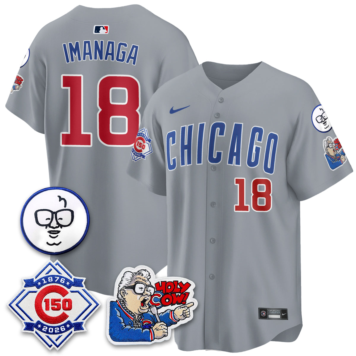 CHC 150th Anniversary Harry Caray Holy Cow Vapor Premier Limited Blue Jersey - All Stitched V2