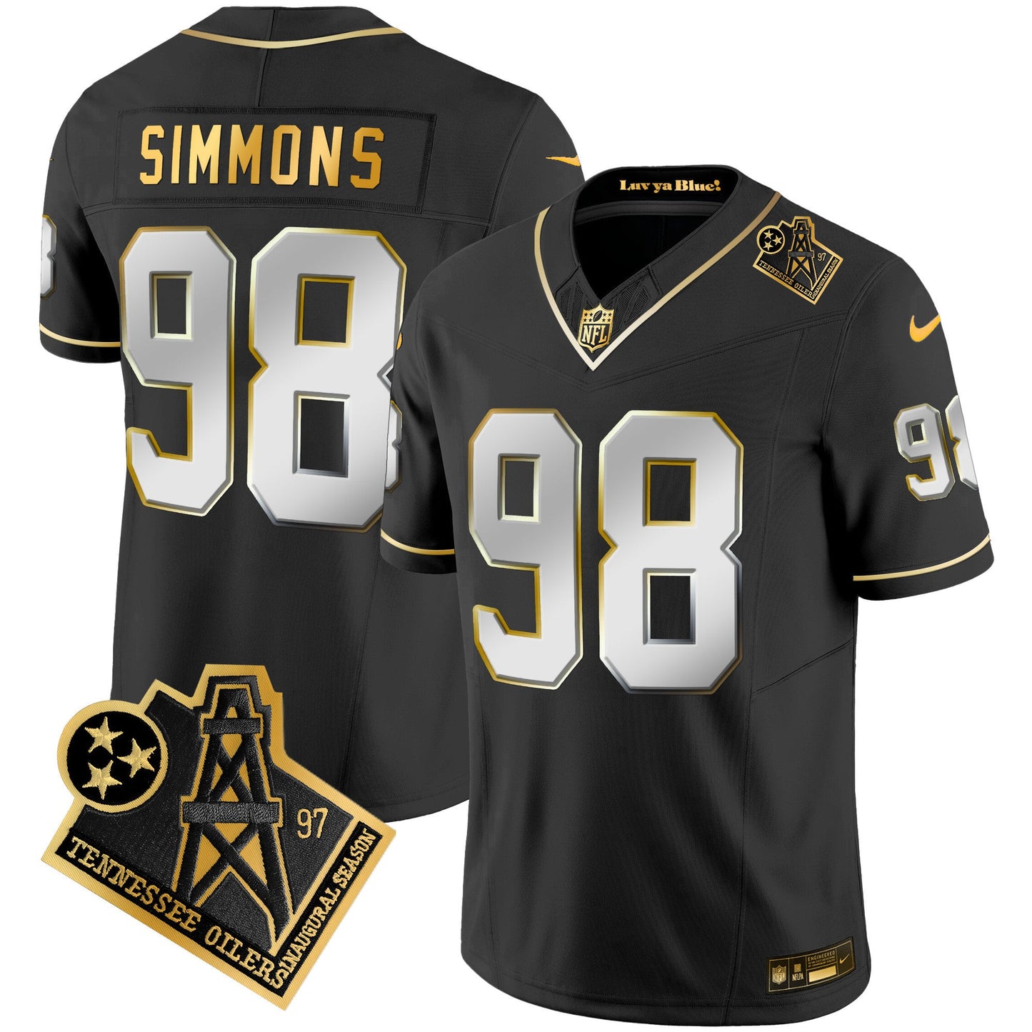 Men's Titans 1997 Throwback Gold Vapor Jersey - All Stitched