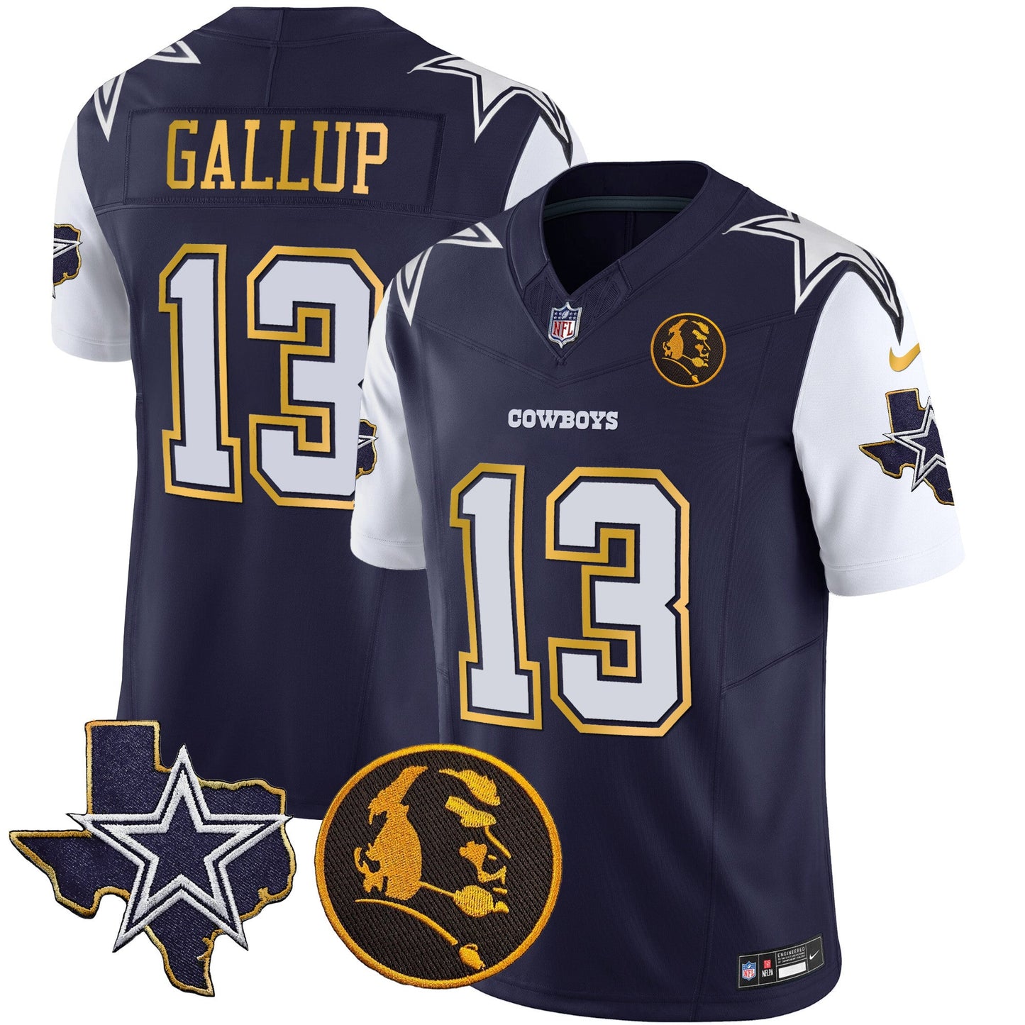 Men's Cowboys Texas & John Madden Patch Gold Trim Vapor Jersey - All Stitched