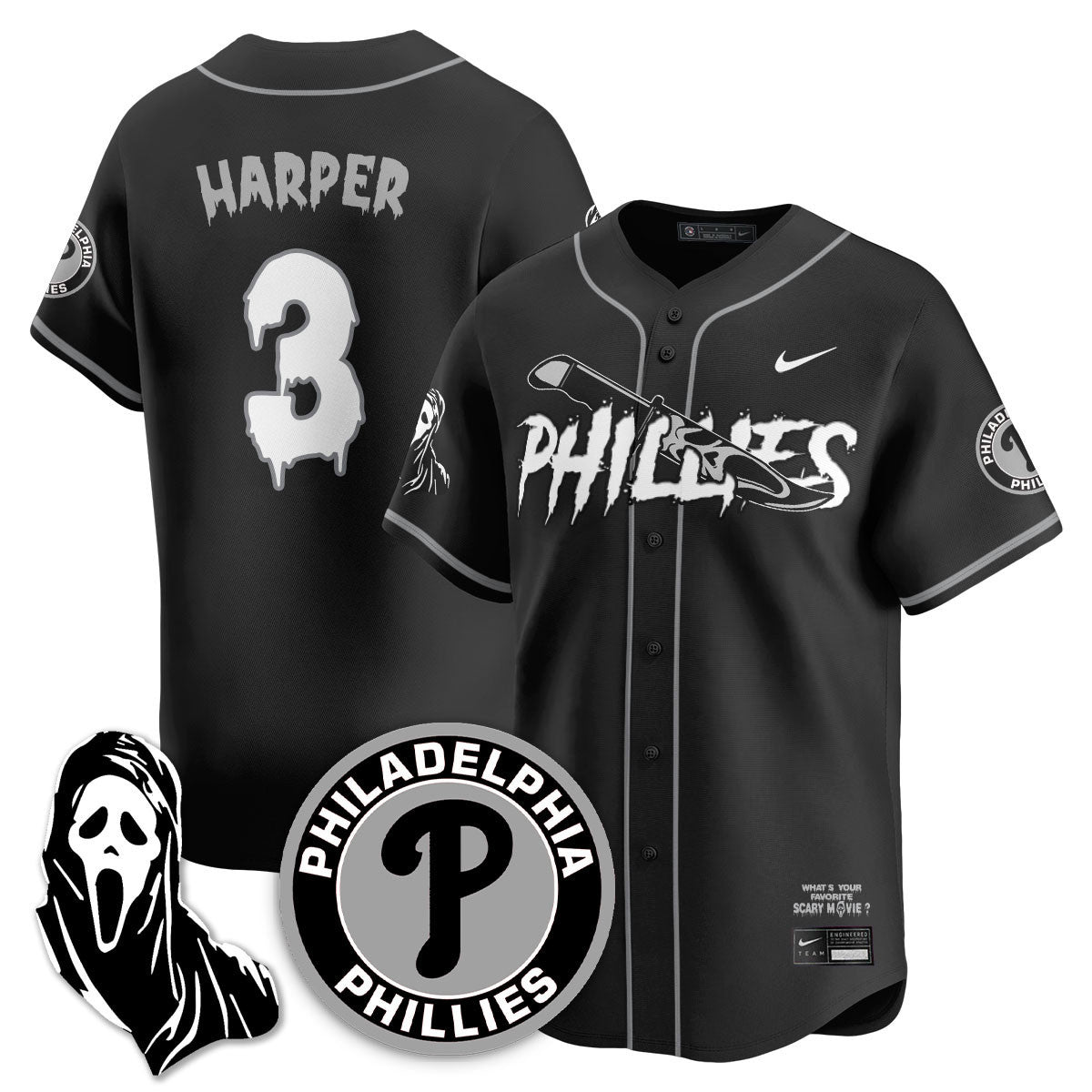 Custom Philadelphia Phillies "Scream Ghostface" Jersey - Stitched