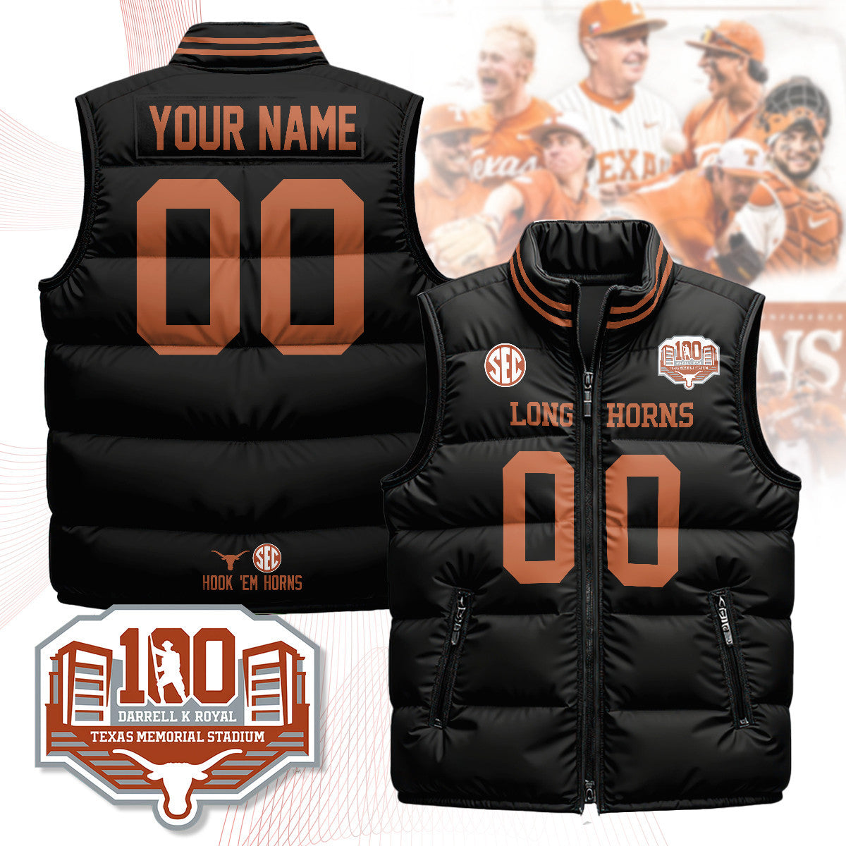 Custom Texas Longhorns Unisex Puffer Vest