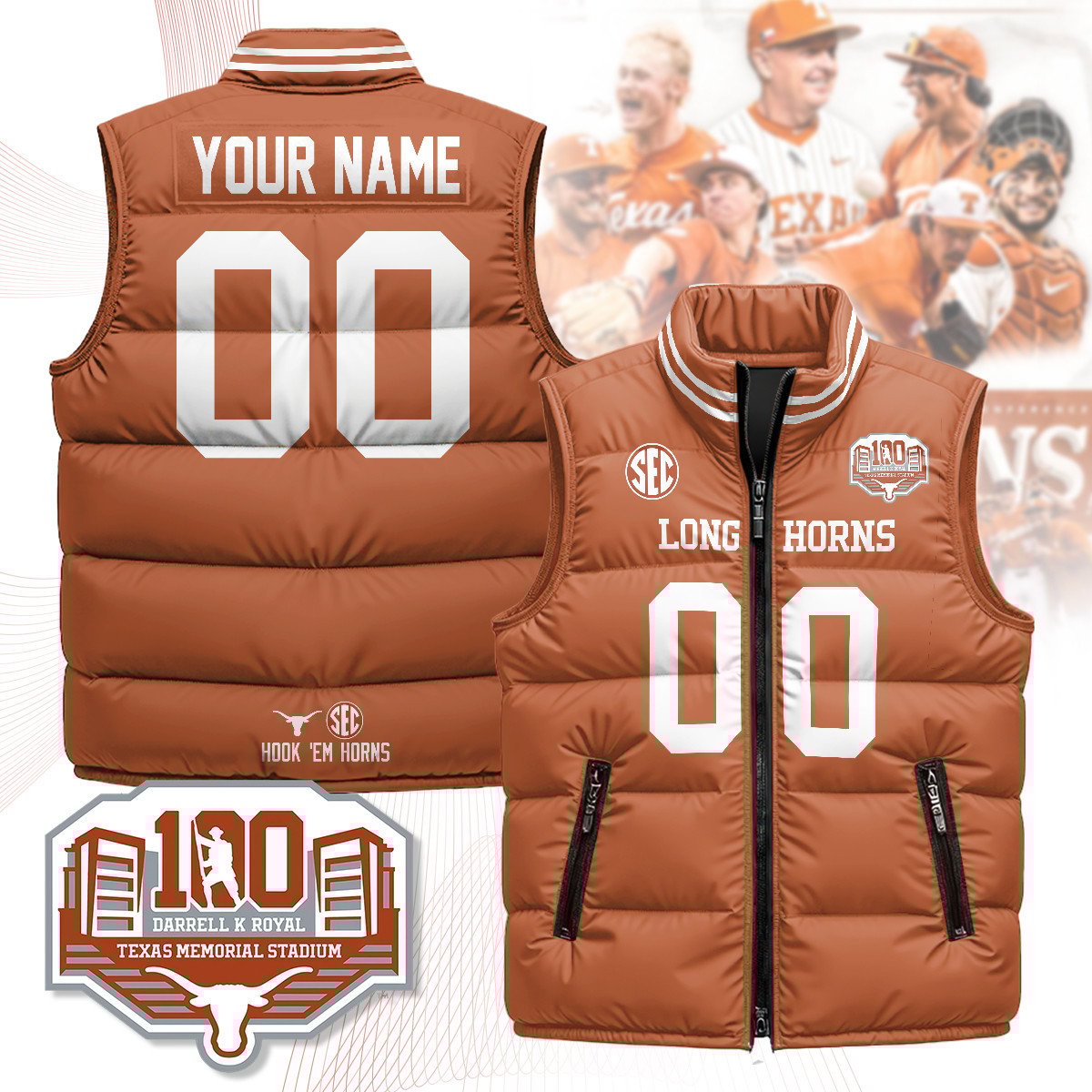 Custom Texas Longhorns Unisex Puffer Vest