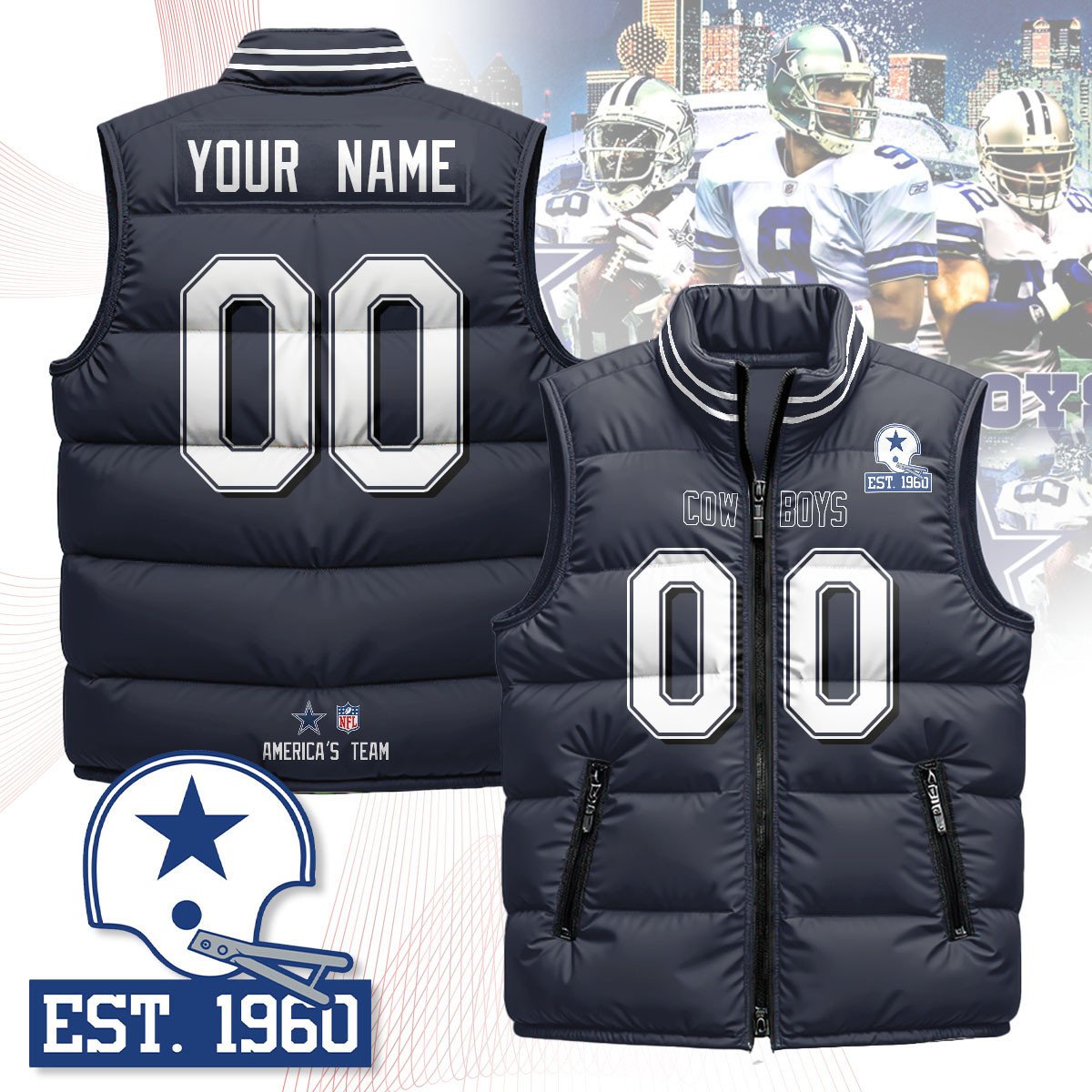 Custom Dallas Cowboys Unisex Puffer VestPlayer