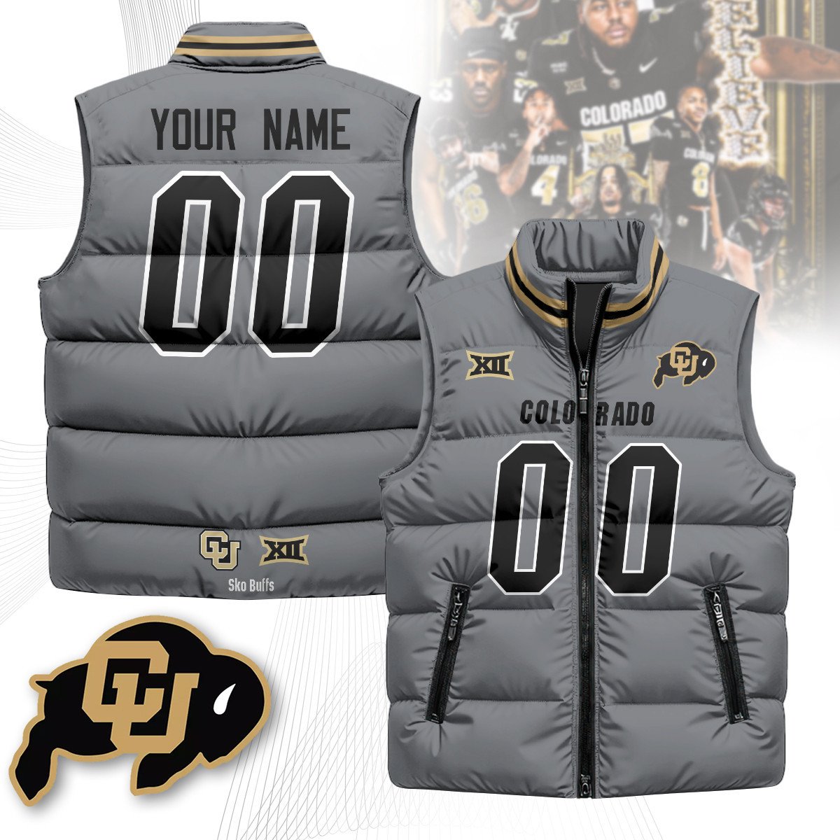 Colorado Buffaloes Custom Unisex Puffer Vest