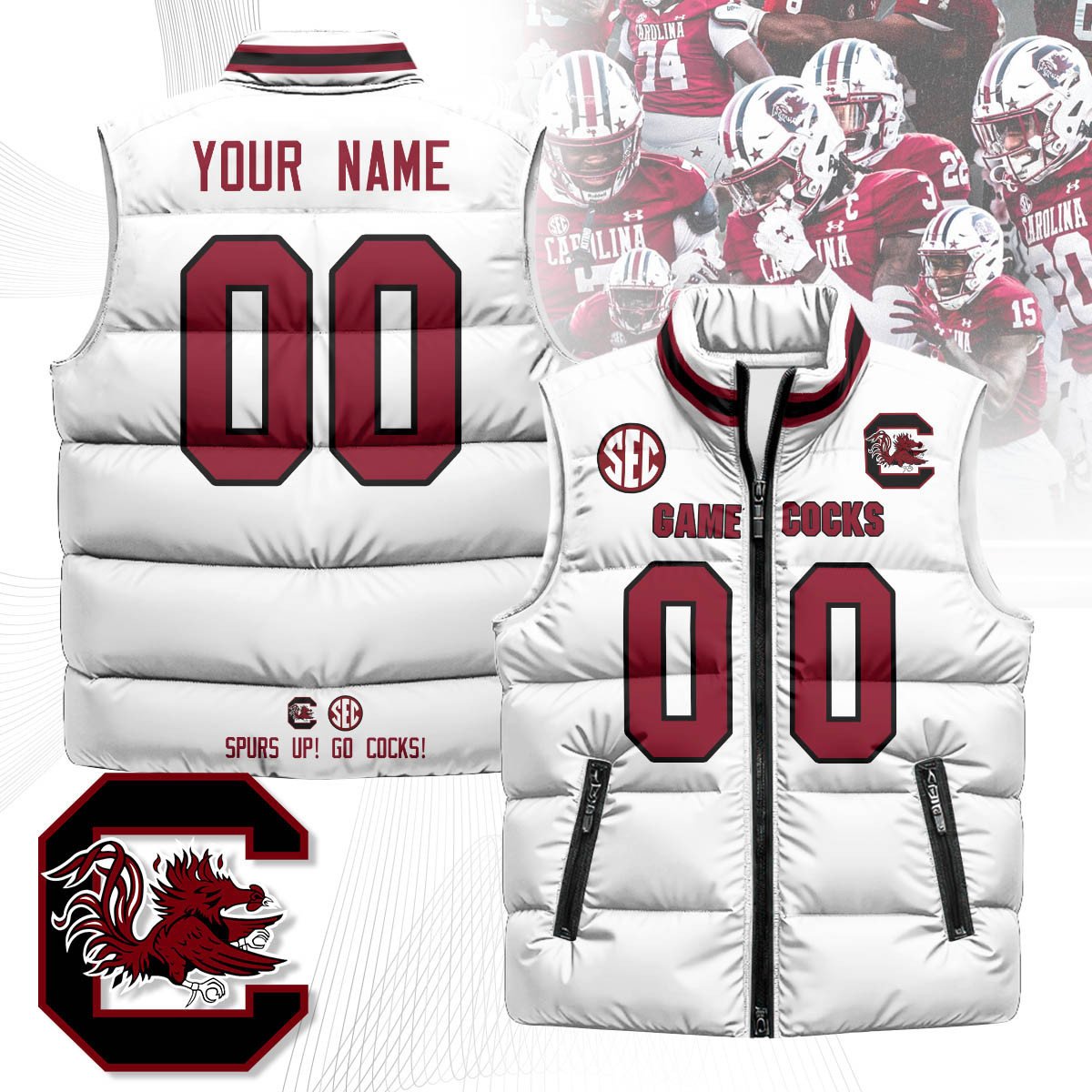 South Carolina Gamecocks Custom Unisex Puffer Vest