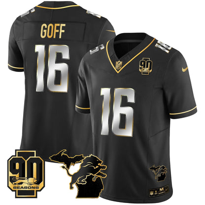 DET 90th Year & Michigan Patch Gold Vapor Jersey - All Stitched