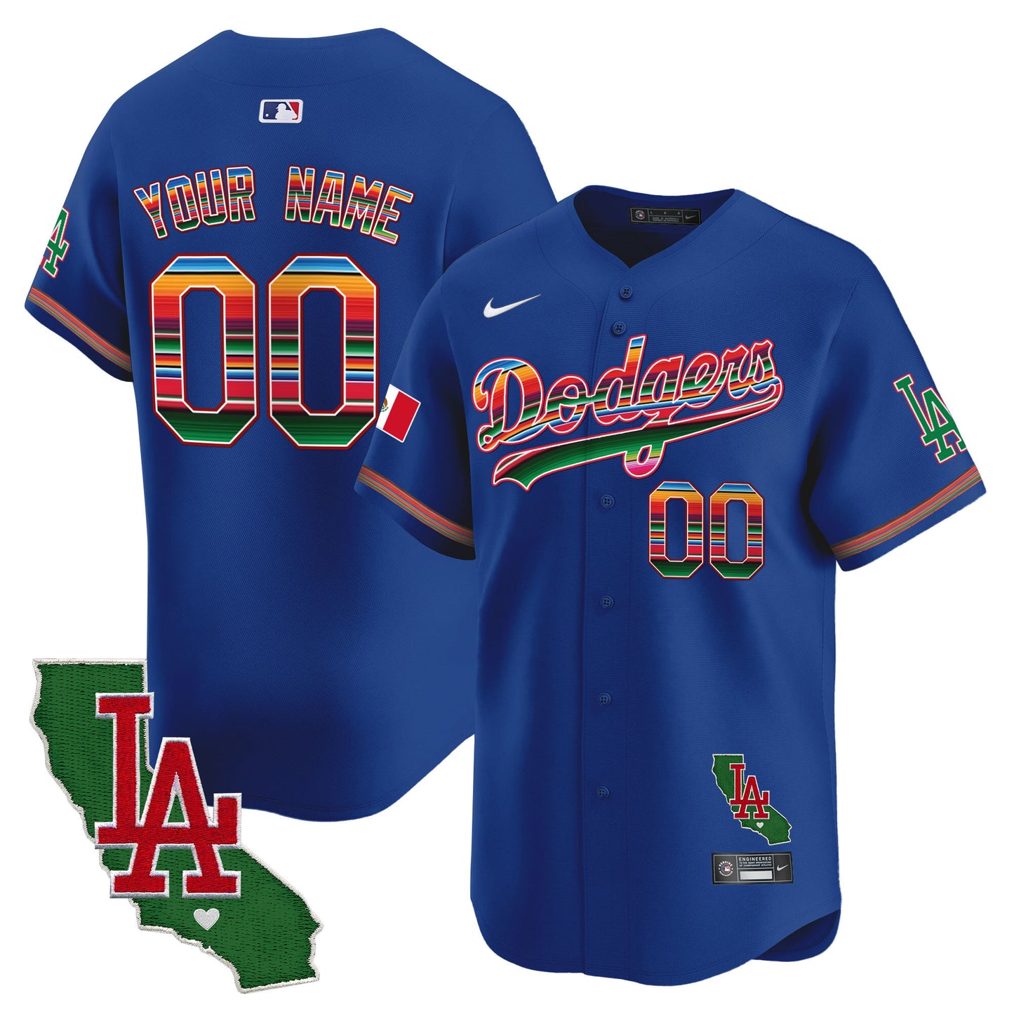 Dodgers Mexico California Patch Vapor Premier Limited Custom Jersey - All Stitched