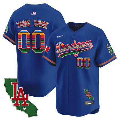 Dodgers Mexico California Patch Vapor Premier Limited Custom Jersey - All Stitched
