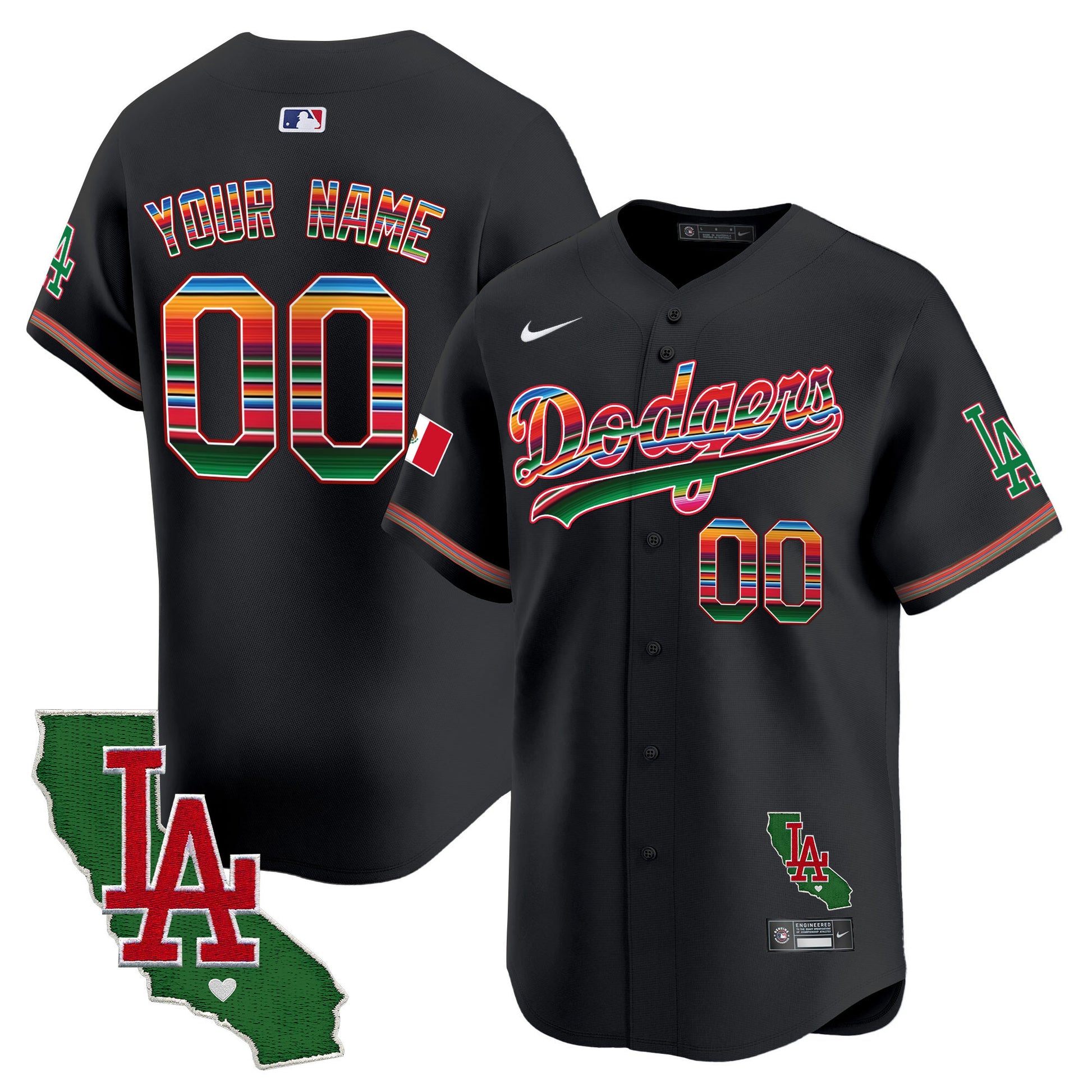Dodgers Mexico California Patch Vapor Premier Limited Custom Jersey - All Stitched