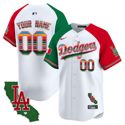Dodgers Mexico California Patch Vapor Premier Limited Custom Jersey - All Stitched