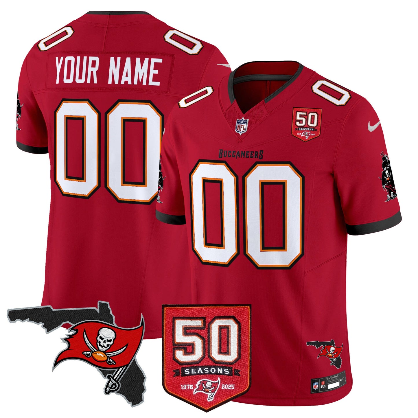 Tampa Bay Buccaneers 50th Season Patch Vapor Limited Custom Jersey - All Stitched
