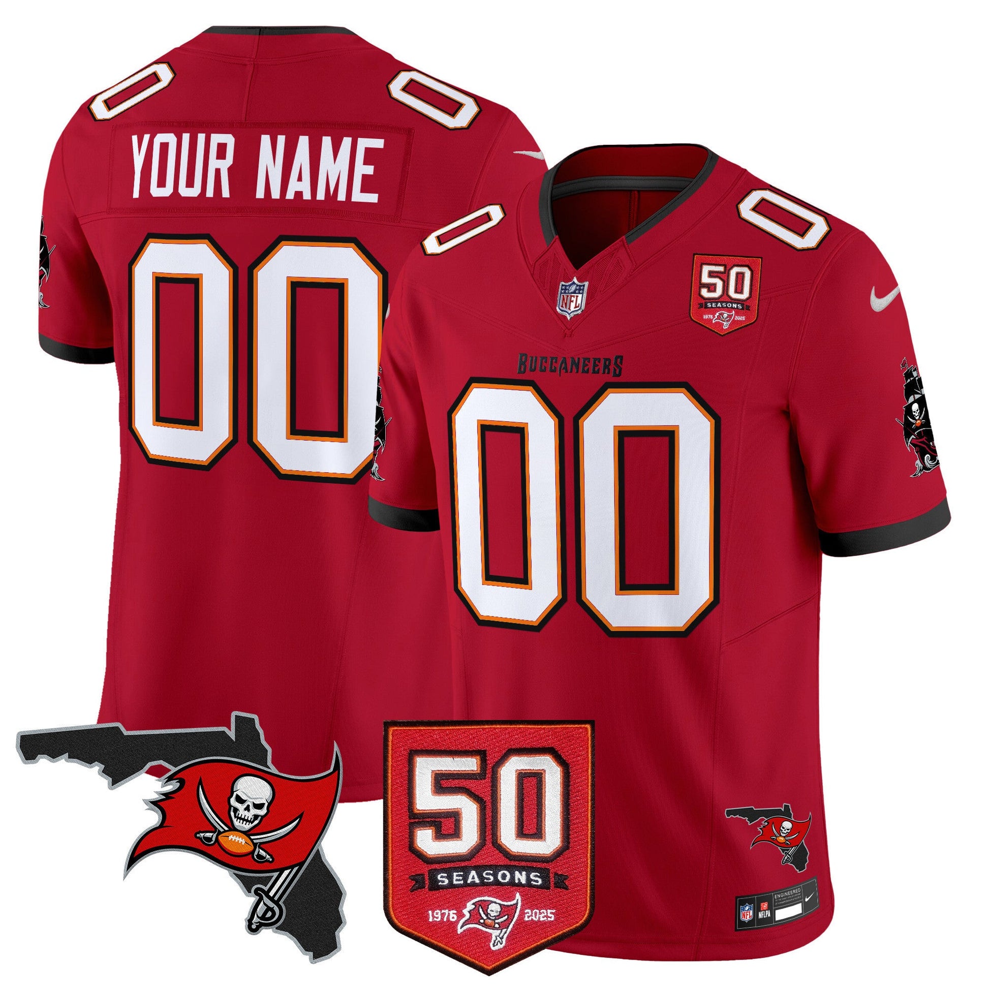 Tampa Bay Buccaneers 50th Season Patch Vapor Limited Custom Jersey - All Stitched