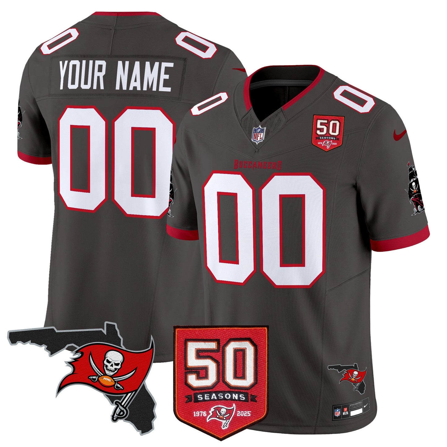 Tampa Bay Buccaneers 50th Season Patch Vapor Limited Custom Jersey - All Stitched