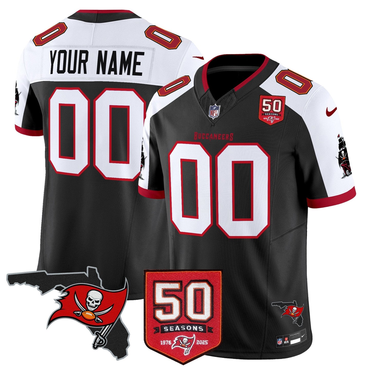Tampa Bay Buccaneers 50th Season Patch Vapor Limited Custom Jersey - All Stitched