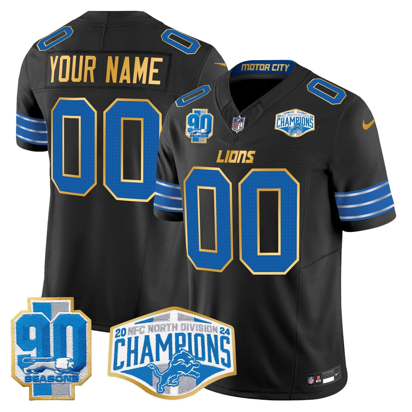 DET 2024 NFC North Division Champions Patch Gold Trim Vapor Limited Custom Jersey - All Stitched