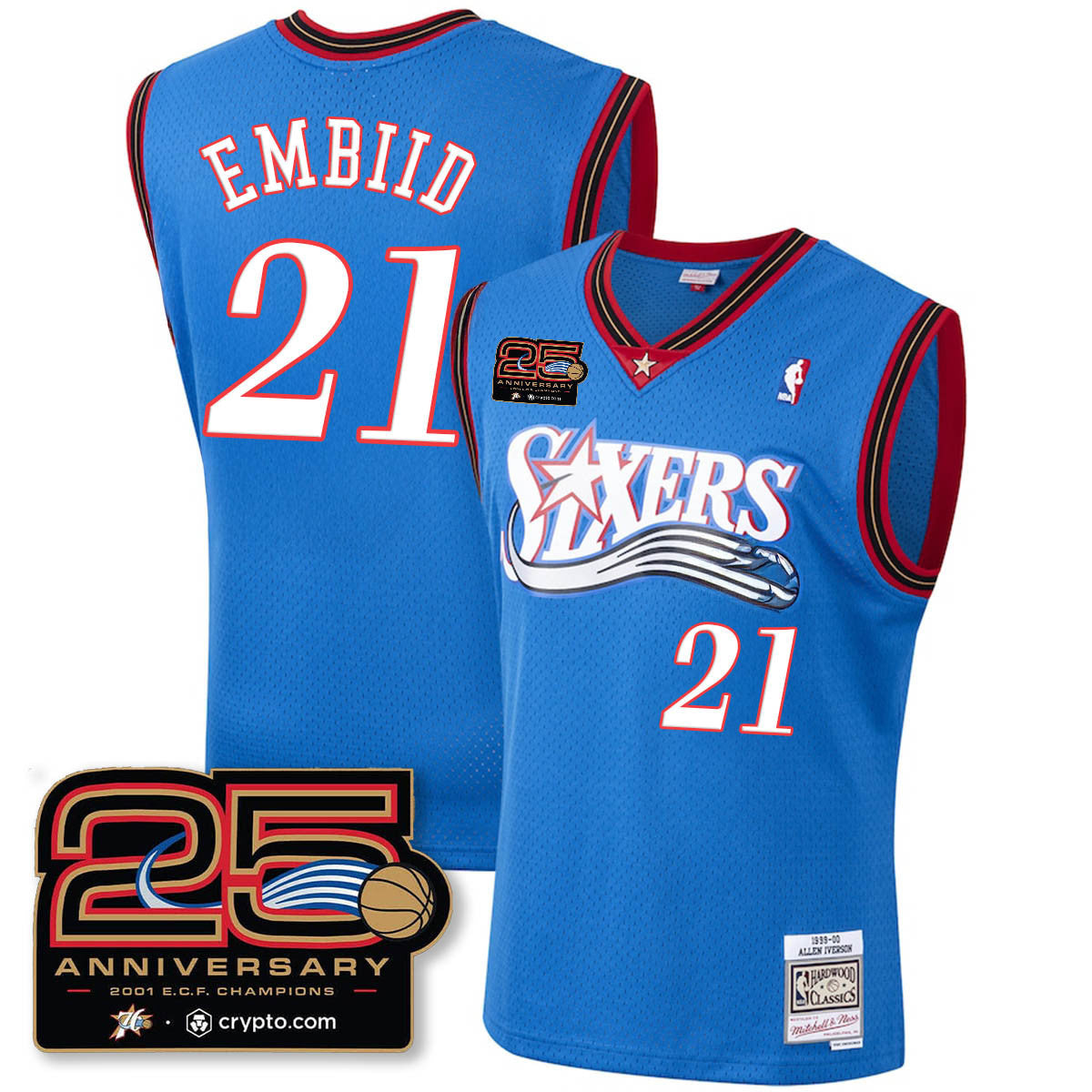 Philadelphia 76ers Throwbacks Celebrating 00-01 Jersey - 25th Anniversary - All Stitched