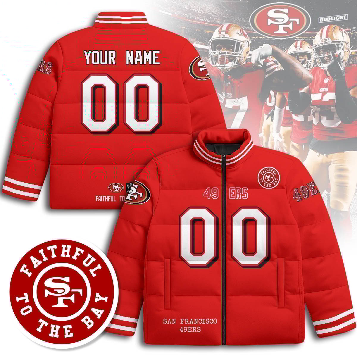 San Francisco 49ers Unisex Custom Puffer Jacket