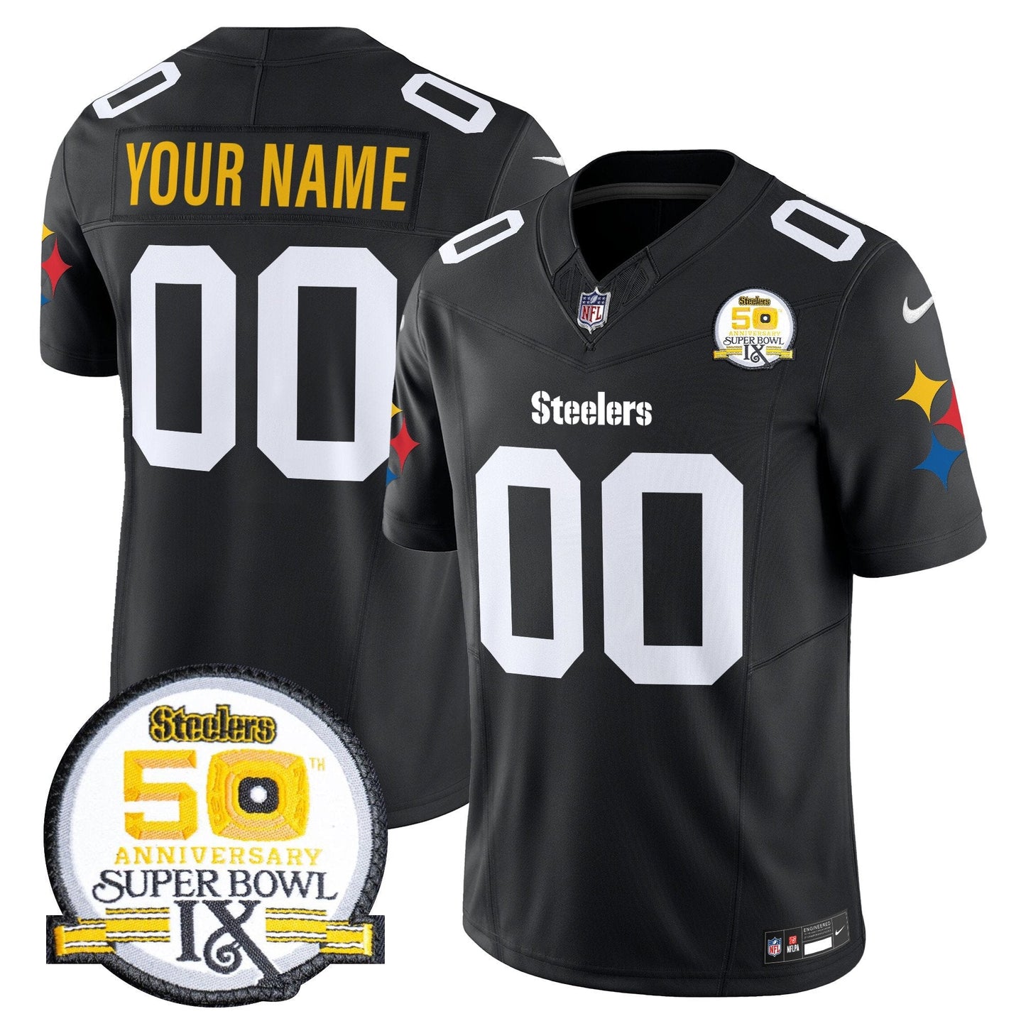 Steelers 50th Anniversary Of Super Bowl IX Patch Vapor Limited Custom Jersey V2 - All Stitched