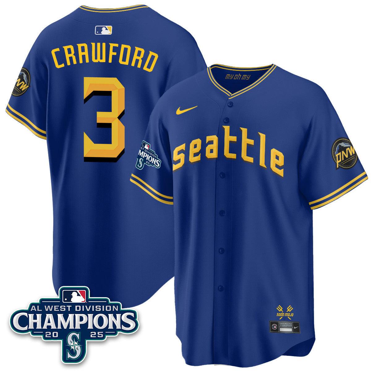 Men's Seattle Mariners 2025 AL West Division Champions Jersey - All Stitched