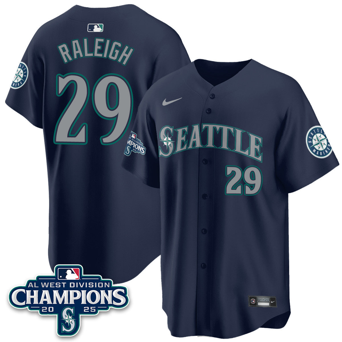Men's Seattle Mariners 2025 AL West Division Champions Jersey - All Stitched