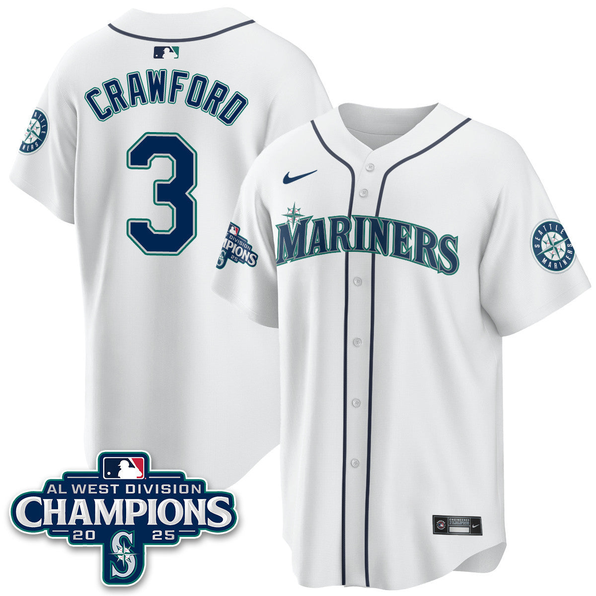 Men's Seattle Mariners 2025 AL West Division Champions Jersey - All Stitched