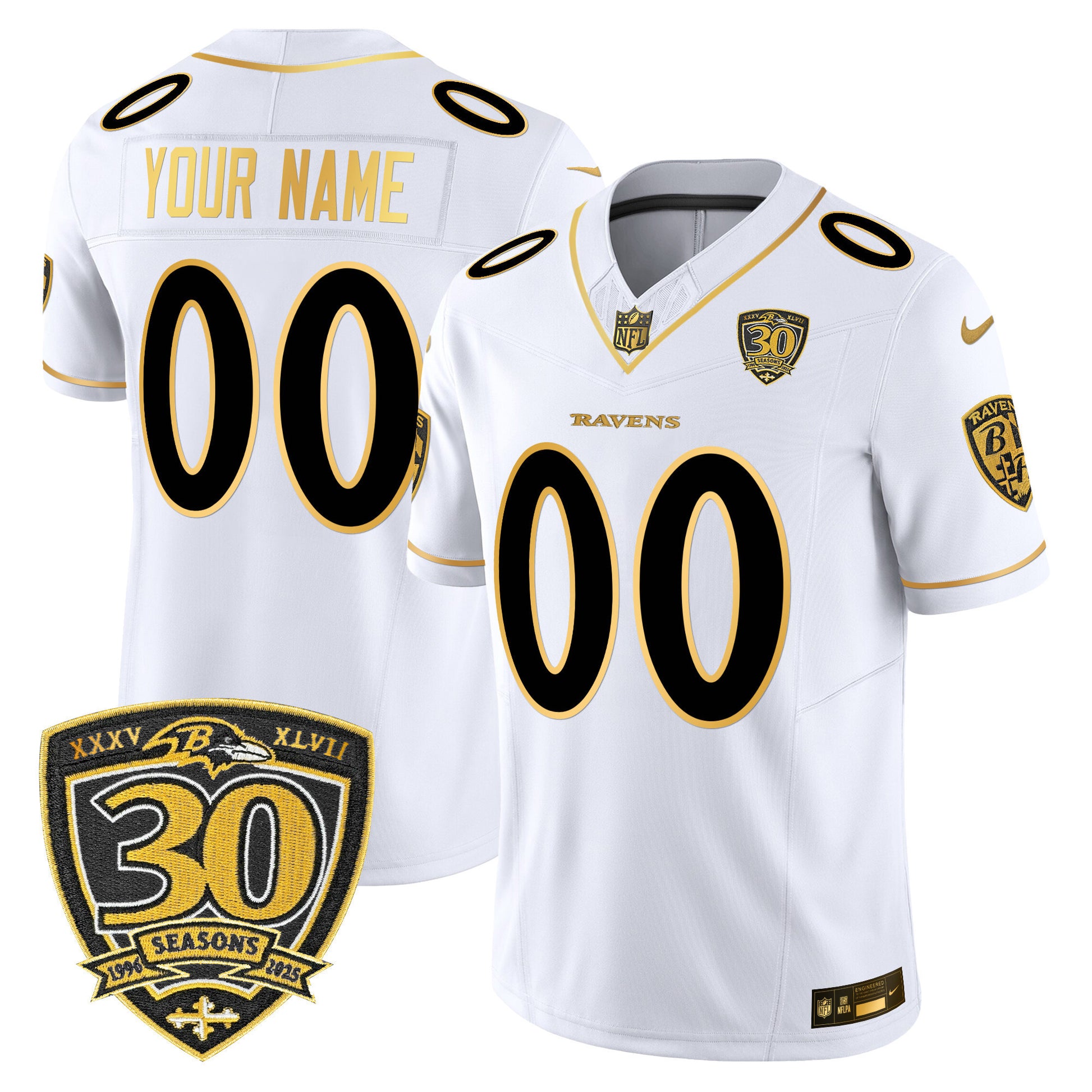 Baltimore Ravens 2025 Gold Vapor Limited Custom Jersey - 30th Anniversary Patch - All Stitched